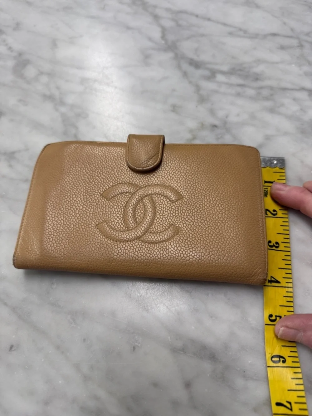 CHANEL Vintage Timeless Long Wallet in Beige Caviar Leather